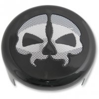 Horn Cover Split Skull Powder-coat black w/ chrome HD 91-18